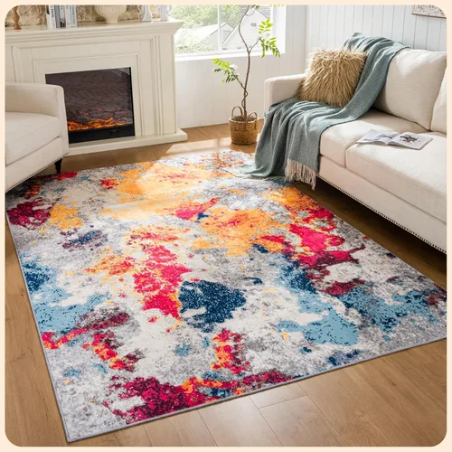 Vista 389 de Istana Alfombra larga antideslizante de 2.5 x 8 para el hogar, para pasillo y cocina, lavable, sedosa y suave al tacto, elegante, color azul y marfil