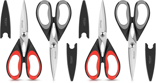 Vista 19 de iBayam - Tijeras de cocina multiusos con funda protectora, color negro, 8.7 pulgadas Tijeras duraderas de acero inoxidable, aptas