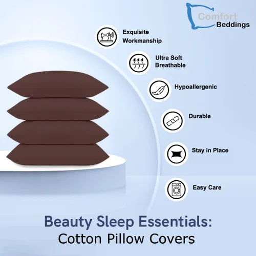 Vista 2 de Comfort Beddings Juego de 4 fundas de almohada estándar, 100% algodón orgánico, 600 hilos, fundas de almohada de algodón marrón de alta calidad
