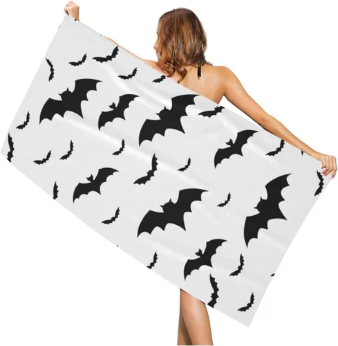 Vista 20 de Toalla de playa de Halloween con diseño de murciélagos, de microfibra, de secado rápido, súper absorbente, toallas de baño negras de gran tamaño Bate