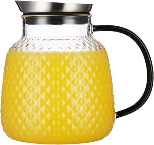 Vista 7 de Purefold Jarra de vidrio de 40 onzas "Serie Piña" con tapa de acero inoxidable, jarra para agua fría/caliente para café, limonada, té solar helado