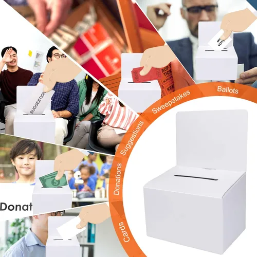 Vista 4 de GRAWUN Paquete de 12 Cajas de Votación de Cartón con Ranura, Cajas Blancas Brillantes para Rifas de 6.5 x 4.5 x 4.5 pulgadas, Cajas de Sugerencias