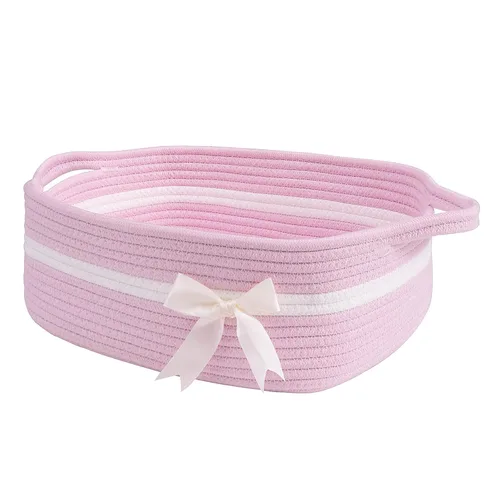 Vista 13 de CHICVITA Cesta de almacenamiento para regalos, bonitas cestas de cuerda de algodón para guardería, pequeña cesta de regalo con asas, cestas tejidas