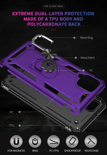Vista 5 de Funda para Galaxy A12 con protector de pantalla HD, [grado militar] anillo de montaje en coche, soporte híbrido de policarbonato duro, TPU suave, a