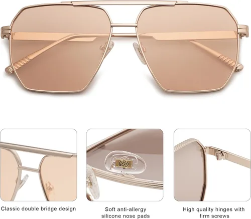 Vista 4 de SOJOS Gafas de sol polarizadas cuadradas de gran tamaño retro para mujeres y hombres, tonos vintage, UV400, lentes de sol clásicos grandes de metal