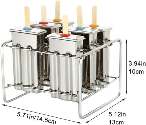 Vista 3 de Molde de paletas de hielo de acero inoxidable, molde de helado con base de soporte de palo de acero inoxidable, molde para congelador, juego de 6