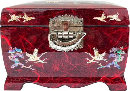 Vista 11 de Fun-Store Caja de madera con incrustaciones de nácar con incrustaciones de nácar, caja de madera, diseño de árbol de grúa, espejo, recuerdo, tesoro