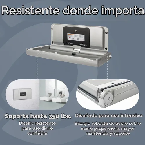 Vista 3 de Foundations Cambiador de pañales para bebé ultra horizontal, superficie de cambio de gran tamaño, plástico con bisagra de acero inoxidable, correa