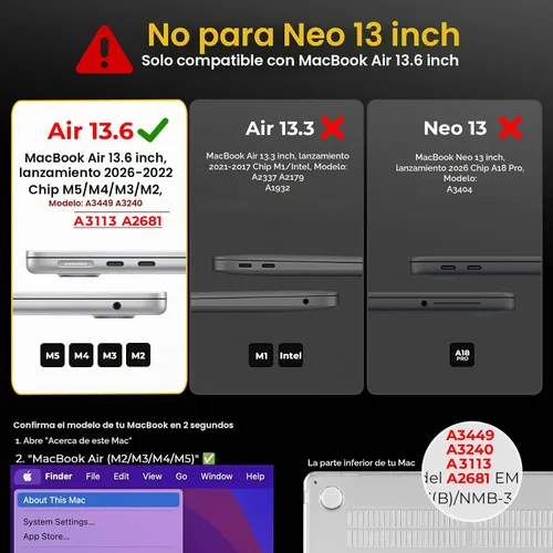 Vista 2 de EooCoo Funda brillante para MacBook Air de 13 pulgadas M5/M4/M3/M2 2026 Purpurina transparente.