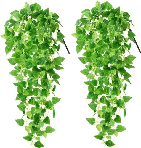 Vista 13 de Flores artificiales colgantes falsas para decoración de otoño al aire libre, 2 piezas de seda sintética violeta, aspecto resistente a los rayos UV A
