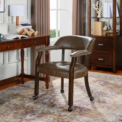 Vista 22 de LEEMTORIG Sillas de comedor con ruedas y brazos, Sillas de comedor con ruedas, Sillas de mesa de póker, Sillas de madera maciza Boss Caption's Patas