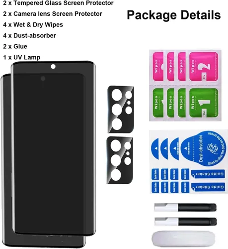Vista 7 de Protector de pantalla de privacidad para Samsung Galaxy S21 Ultra 5G de vidrio templado de 6.8 pulgadas (paquete de 2) con protector de lente