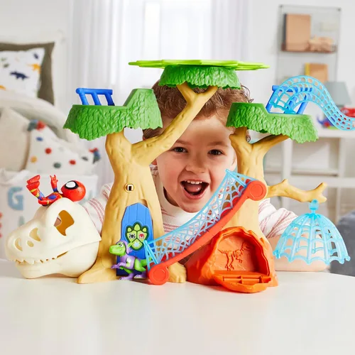 Vista 8 de Marvel Spidey and his Amazing Friends Dino-Webs Treehouse Playset, Spider-Man & Goblin Raptor - Juego de figuras de acción a escala de 4 pulgadas, a