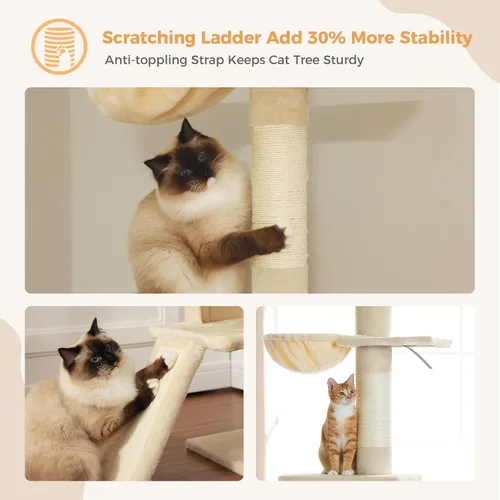 Vista 7 de PEQULTI Árbol para gatos de piso a techo, torre alta para gatos, altura ajustable (83-108 pulgadas), 5 niveles de árbol trepador para gatos