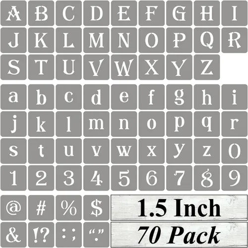 Vista 12 de Plantillas de letras del alfabeto de 1 pulgada para pintar, paquete de 70 plantillas de letras y números con letreros para pintar sobre madera