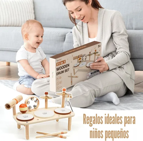 Vista 6 de Juego de Tambores para Niños - Juguetes Montessori para Niños de 2 Años, Niño o Niña, Regalos de Cumpleaños, 11 en 1 Instrumentos Musicales