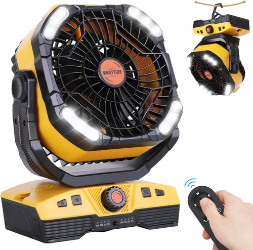 Vista 12 de WESTTREE - Ventilador de 45000 mAh, potente flujo de aire, funciona con pilas, ventilador de exterior para dormitorio, silencioso y oscilante