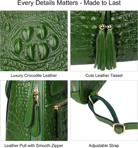 Vista 8 de PIJUSHI Mochila pequeña de piel de cocodrilo para mujer, mochila casual de moda