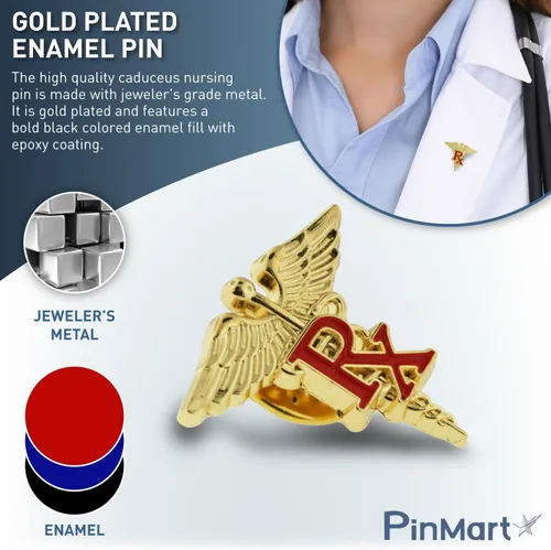 Vista 6 de PinMart s Caduceus - Pin de solapa esmaltado para enfermería, insignia ideal para CNA, accesorios de asistente médico, insignia de enfermera