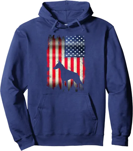 Vista 6 de Sudadera con capucha y divertida bandera de Estados Unidos de Doberman, Negro
