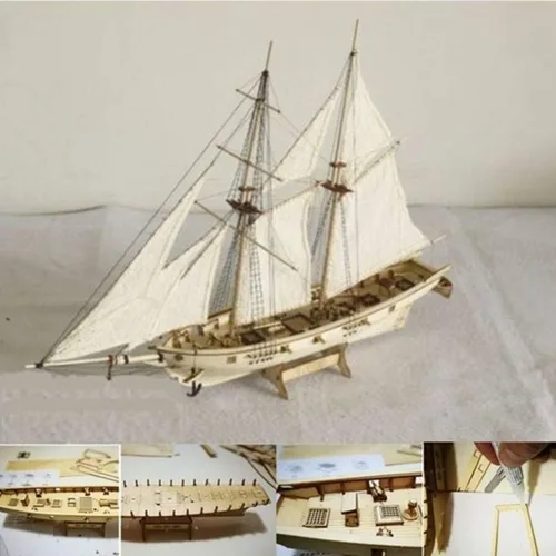 Vista 5 de PUZOU Modelo de velero de madera, kit de barco de vela de madera, kit de modelado de barcos de madera, modelo de barco de bricolaje, barcos de vela