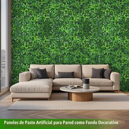 Vista 4 de Paneles de pared de césped artificial, 20"x20" 6 piezas de fondo de césped de seto, paneles de boj de plantas de vegetación falsa anti-UV Money Tree
