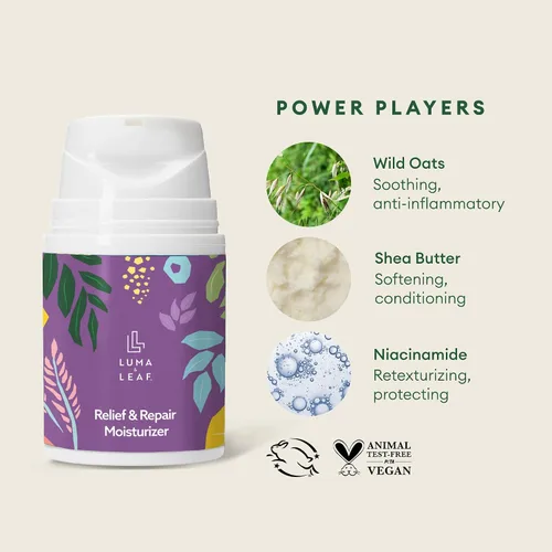 Vista 5 de LUMA & LEAF Hidratante facial para piel seca – Crema facial hidratante para eczema, piel sensible y propensa a la rosácea con niacinamida, manteca