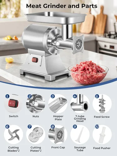 Vista 4 de Picadora de carne comercial, picadora de carne eléctrica 1100W resistente