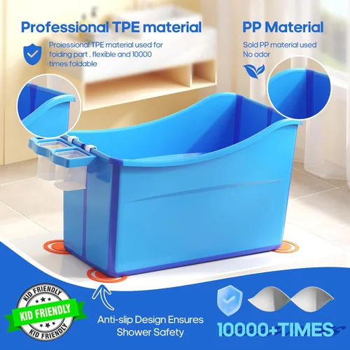 Vista 3 de Bañera plegable para bebé, bañera plegable para niños pequeños, bañera portátil grande plegable para niños pequeños pequeña con termómetro y cesta