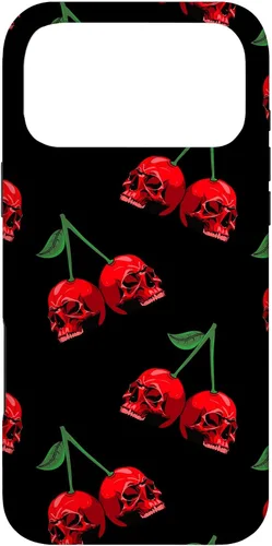 Vista 22 de Cute Cherry Skull Pattern Red Scary Skulls Black Background Case for iPhone 17