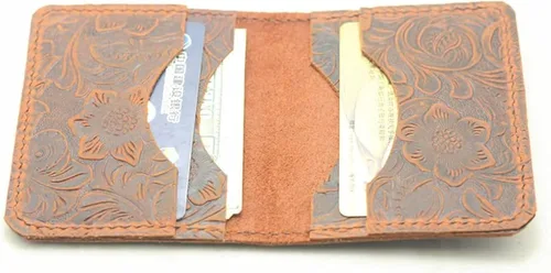 Vista 8 de JJNUSA Billetera de cuero minimalista hecha a mano para hombres envejecidos con tarjetero para regalos, estilo 2, marrón
