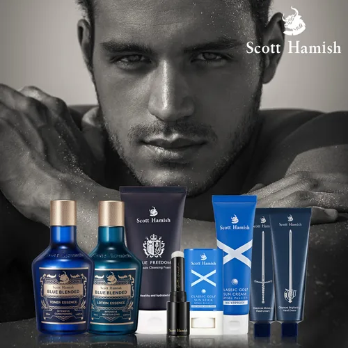 Vista 7 de Scott Hamish Blue Blended Set – Set de cuidado de la piel para hombres con lavado facial, tóner facial y emulsión facial – Kit de hidratación