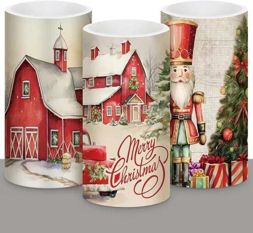 Vista 10 de Retisee 3 piezas de velas de Navidad sin llama estilo granja con control remoto, velas LED operadas a batería estilo rústico, decoración de Navidad