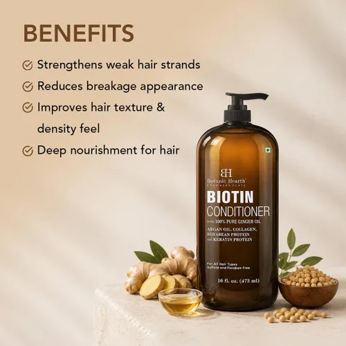 Vista 2 de Botanic Hearth Acondicionador de biotina con aceite de jengibre y queratina, para el crecimiento del cabello, con extracto de cúrcuma, aceite