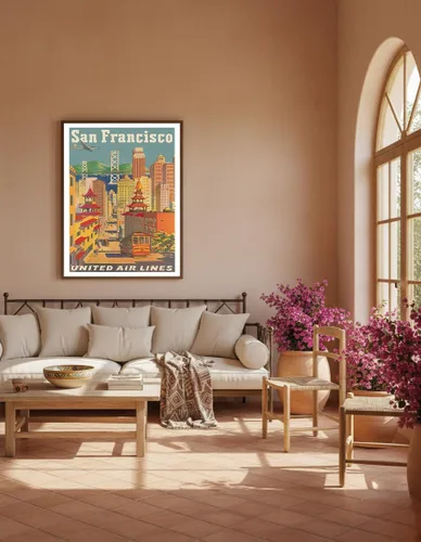 Vista 5 de Pacifica Island Art San Francisco California - Teleférico en Chinatown - United Air Lines - Póster vintage de viaje de aerolínea por Joseph Fehér