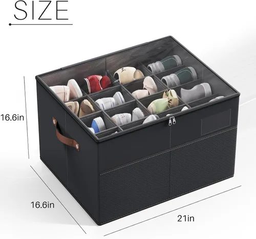 Vista 6 de MIFXIN Organizador de zapatos para armario, 16 pares de cajas grandes para zapatos, contenedor de almacenamiento de zapatos con cubierta