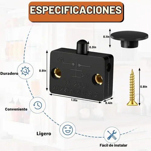 Vista 2 de Paquete de 8 interruptores de puerta de gabinete para luz de armario Negro