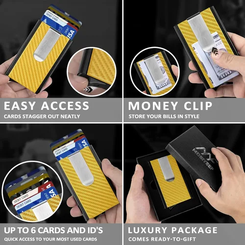 Vista 4 de MOSIYEEF Cartera de sigilo desplegable para hombre, cartera con bloqueo RFID para tarjetas con clip para dinero, tarjetero minimalista con envoltura