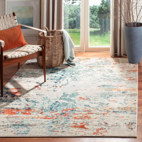 Vista 8 de SAFAVIEH Madison Collection - Alfombra decorativa de 2 pies 2 pulgadas x 4 pies, color crema y naranja, diseño abstracto moderno, no desprende