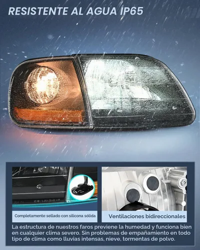 Vista 3 de Nilight - Conjunto de faros delanteros compatible con Ford F-150 Expedition 1997 1998 1999 2000 2001 2002 2003, carcasa negra, reflector ámbar