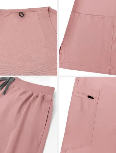 Vista 4 de niaahinn Conjunto de uniforme médico de enfermera para mujer, camiseta con cuello en V y pantalones deportivos, uniforme médico, traje para mujer