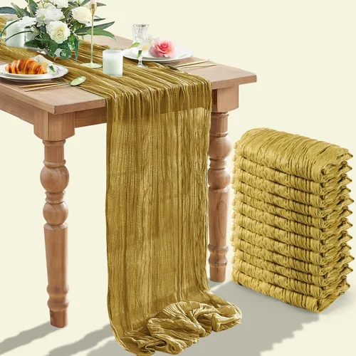 Vista 10 de Paquete de 12 caminos de mesa de gasa arrugada de 35 x 120 pulgadas, estilo bohemio, centros de mesa románticos para mesas, mantel versátil