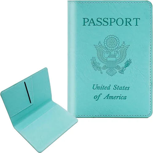 Vista 10 de Cnycmy - Funda para pasaporte para viajes, funda para pasaporte con RFID ABC-Rosa