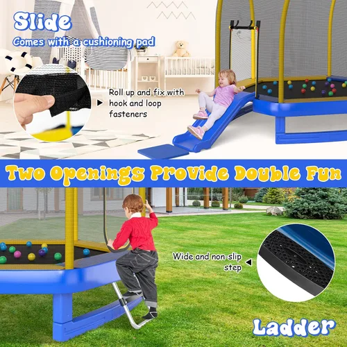 Vista 2 de Giantex - Trampolín para niños de 7 pies con escalera, tobogán, pelotas marinas, trampolín recreativo aprobado por ASTM con red y cubierta de resorte