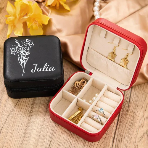 Vista 6 de callie Joyero personalizable con diseño de flor de nacimiento, regalo personalizado, pequeño joyero, organizador de viaje, organizador de viaje