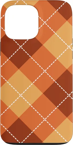 Vista 23 de Funda para iPhone 13 Pro, naranja, amarillo y marrón, a cuadros, otoño, calabazas