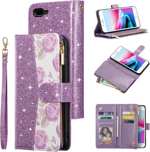 Vista 16 de UEEBAI - Cartera clásica de cuero sintético con cierre magnético, funda de iPhone con cierre