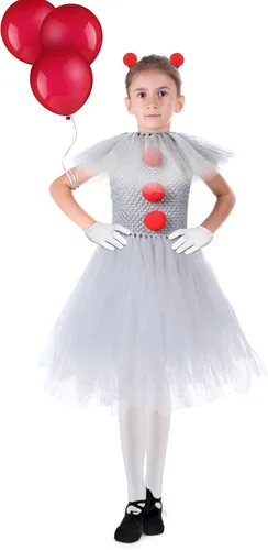 Vista 3 de Hercicy Disfraz de payaso de Halloween para niñas, incluye tutú, guantes, calcetines, globos, cintas para cosplay