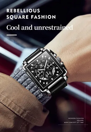 Vista 2 de OLEVS Relojes cuadrados para hombre, cronógrafo de cuero marrón, reloj de negocios de moda, luminoso, impermeable, relojes de pulsera casuales