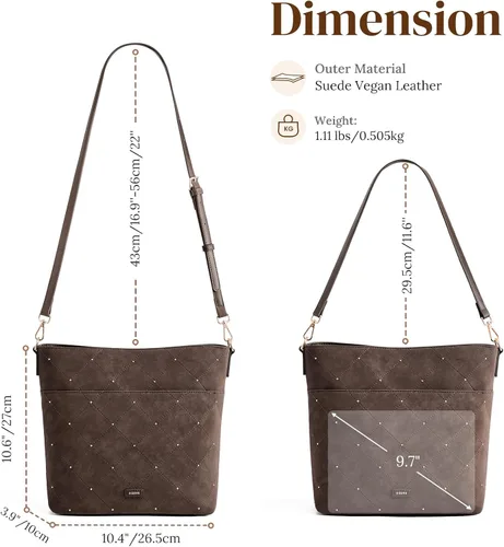 Vista 4 de S-ZONE Monederos de gamuza sintética para mujer, bolso tipo cubo, bolsa Café